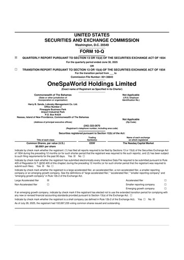 Thumbnail OneSpaWorld 10-Q Quarterly Report FY2025 