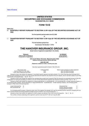 Thumbnail Hanover Insurance Group 10-Q Quarterly Report FY2025 