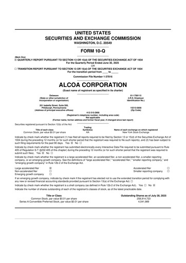 Miniature Alcoa 10-Q Rapport trimestriel 2025 
