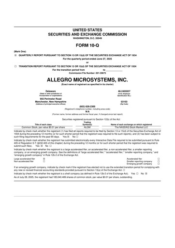 Thumbnail Allegro MicroSystems 10-Q Quarterly Report FY2025 