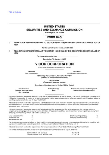 Miniature Vicor
 10-Q Rapport trimestriel 2025 