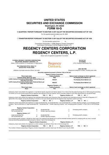 Thumbnail Regency Centers
 10-Q Quarterly Report FY2025 