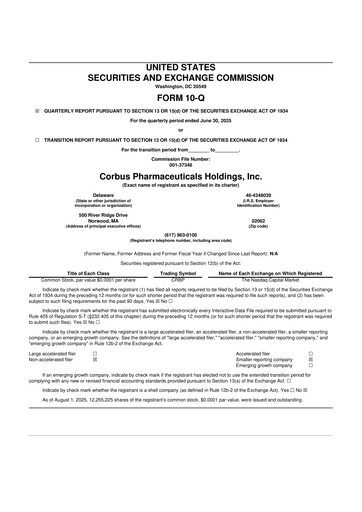 Thumbnail Corbus Pharmaceuticals
 10-Q Quarterly Report FY2025 