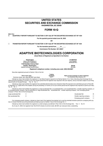 Miniature Adaptive Biotechnologies
 10-Q Rapport trimestriel 2025 