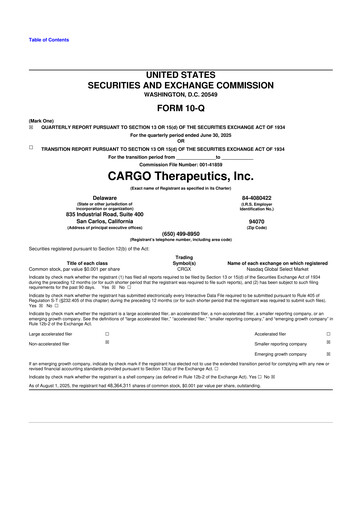 Vorschaubild CARGO Therapeutics 10-Q Quartalsbericht 2025 