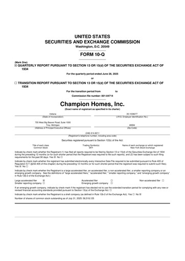 Miniature Champion Homes 10-Q Rapport trimestriel 2026 