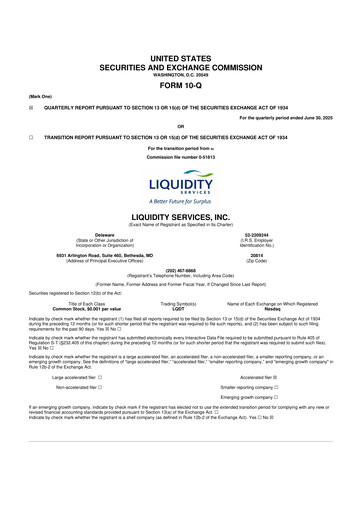 Miniature Liquidity Services
 10-Q Rapport trimestriel 2025 