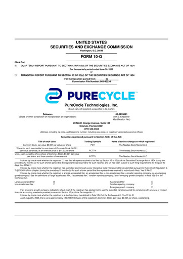 Thumbnail PureCycle Technologies 10-Q Quarterly Report FY2025 