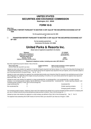 Thumbnail United Parks & Resorts 10-Q Quarterly Report FY2025 
