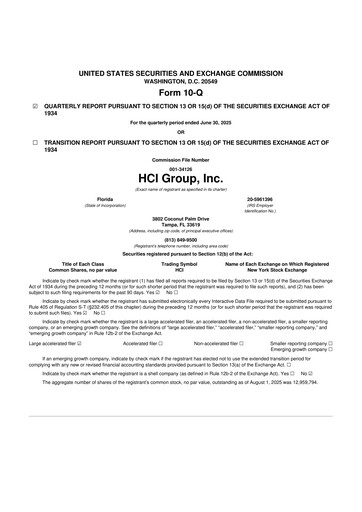 Thumbnail HCI Group
 10-Q Quarterly Report FY2025 
