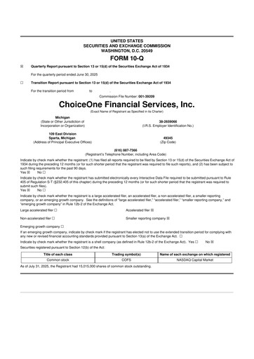 Miniature ChoiceOne Financial Services 10-Q Rapport trimestriel 2025 