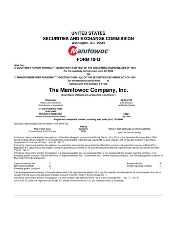 Vorschaubild The Manitowoc Company
 10-Q Quartalsbericht 2025 