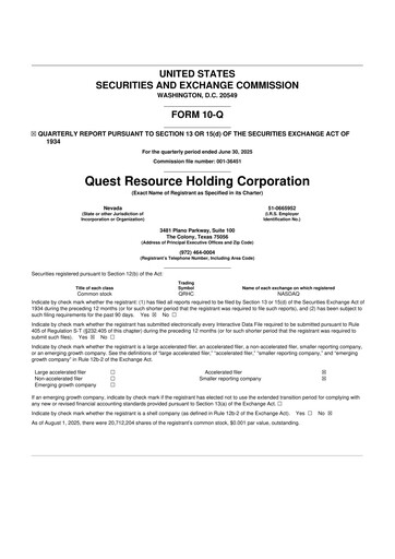 Thumbnail Quest Resource Holding 10-Q Quarterly Report FY2025 