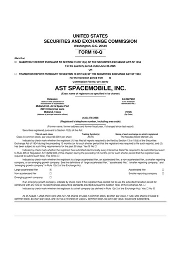 Vorschaubild AST SpaceMobile 10-Q Quartalsbericht 2025 