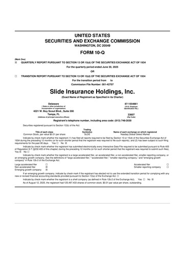 Thumbnail Slide Insurance 10-Q Quarterly Report FY2025 