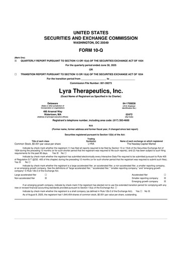 Miniature Lyra Therapeutics 10-Q Rapport trimestriel 2025 