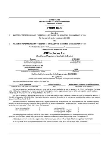 Miniature ASP Isotopes 10-Q Rapport trimestriel 2025 