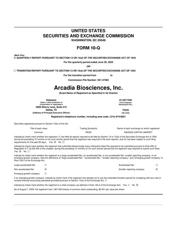 Thumbnail Arcadia Biosciences 10-Q Quarterly Report FY2025 