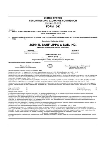 Thumbnail John B. Sanfilippo & Son 10-K Annual Report 2025
