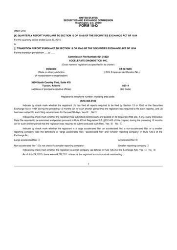 Thumbnail Accelerate Diagnostics 10-Q Quarterly Report FY2015 