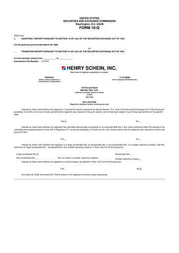 Thumbnail Henry Schein
 10-Q Quarterly Report FY 