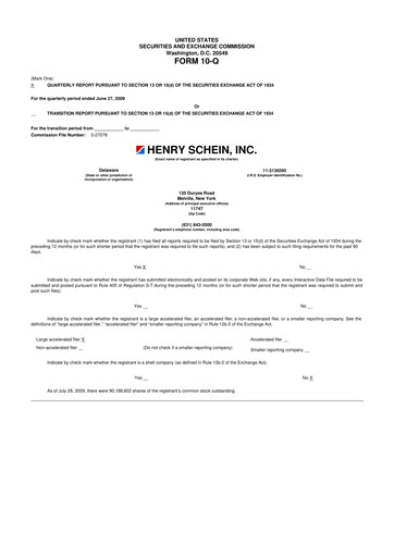 Thumbnail Henry Schein
 10-Q Quarterly Report FY 