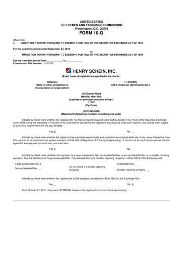 Thumbnail Henry Schein
 10-Q Quarterly Report FY2011 