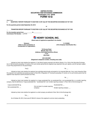 Thumbnail Henry Schein
 10-Q Quarterly Report FY2012 