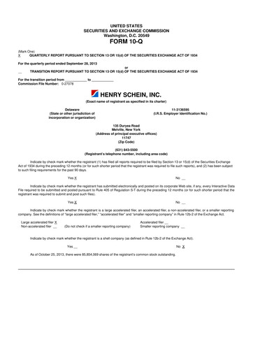 Thumbnail Henry Schein
 10-Q Quarterly Report FY2013 