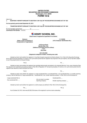 Thumbnail Henry Schein
 10-Q Quarterly Report FY2015 
