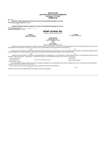 Thumbnail Henry Schein
 10-Q Quarterly Report FY2018 