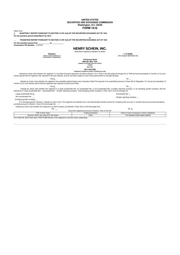 Thumbnail Henry Schein
 10-Q Quarterly Report FY2019 