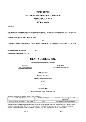 Thumbnail Henry Schein
 10-Q Quarterly Report FY2020 