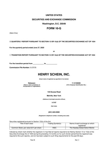 Thumbnail Henry Schein
 10-Q Quarterly Report FY2020 