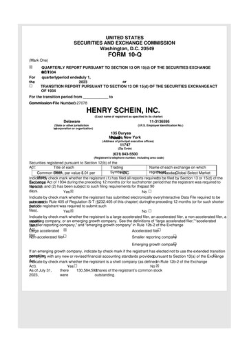 Thumbnail Henry Schein
 10-Q Quarterly Report FY2023 