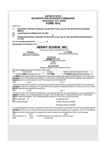 Thumbnail Henry Schein
 10-Q Quarterly Report FY2023 