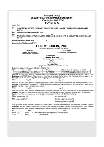 Thumbnail Henry Schein
 10-Q Quarterly Report FY2026 