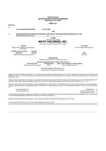 Thumbnail Mativ Holdings 10-Q Quarterly Report FY2022 