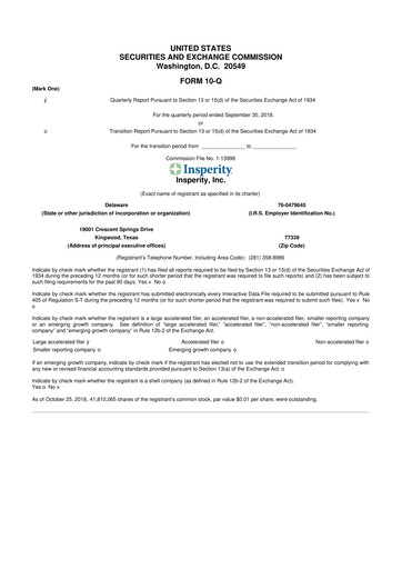 Thumbnail Insperity
 10-Q Quarterly Report FY2018 