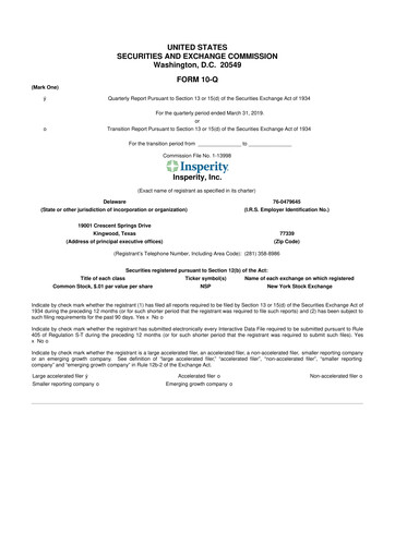 Thumbnail Insperity
 10-Q Quarterly Report FY2019 