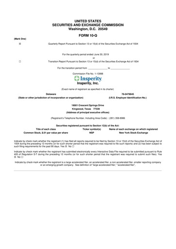 Thumbnail Insperity
 10-Q Quarterly Report FY2019 