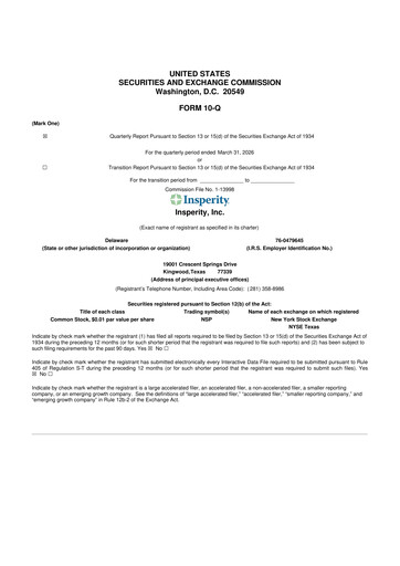 Miniature Insperity
 10-Q Rapport trimestriel  