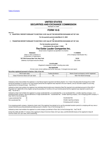 Miniature Estee Lauder 10-Q Rapport trimestriel 2022 