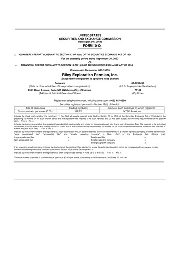 Thumbnail Riley Exploration Permian 10-Q Quarterly Report FY2022 