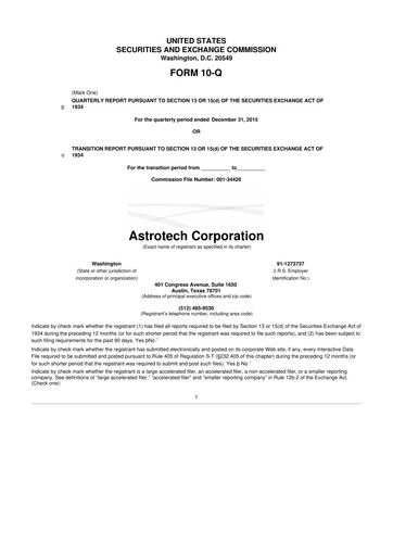 Miniature Astrotech 10-Q Rapport trimestriel 2016 