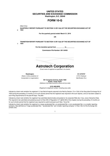 Miniature Astrotech 10-Q Rapport trimestriel 2016 