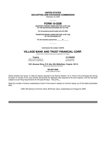 Thumbnail Village Bank and Trust Financial 10-Q Quarterly Report FY 