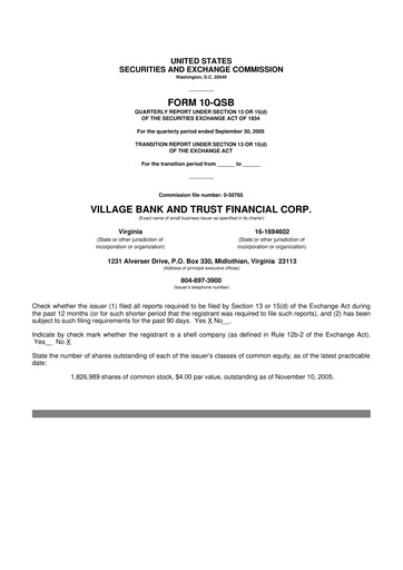 Thumbnail Village Bank and Trust Financial 10-Q Quarterly Report FY 