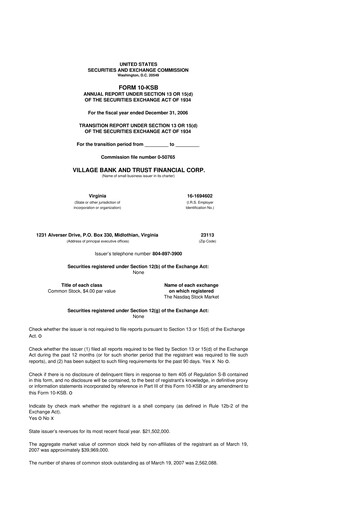 Thumbnail Village Bank and Trust Financial 10-K Annual Report 