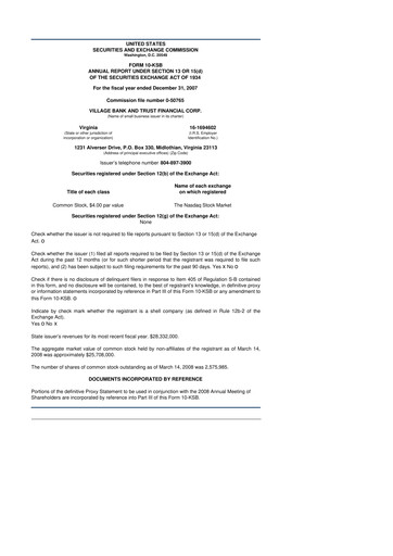 Thumbnail Village Bank and Trust Financial 10-K Annual Report 